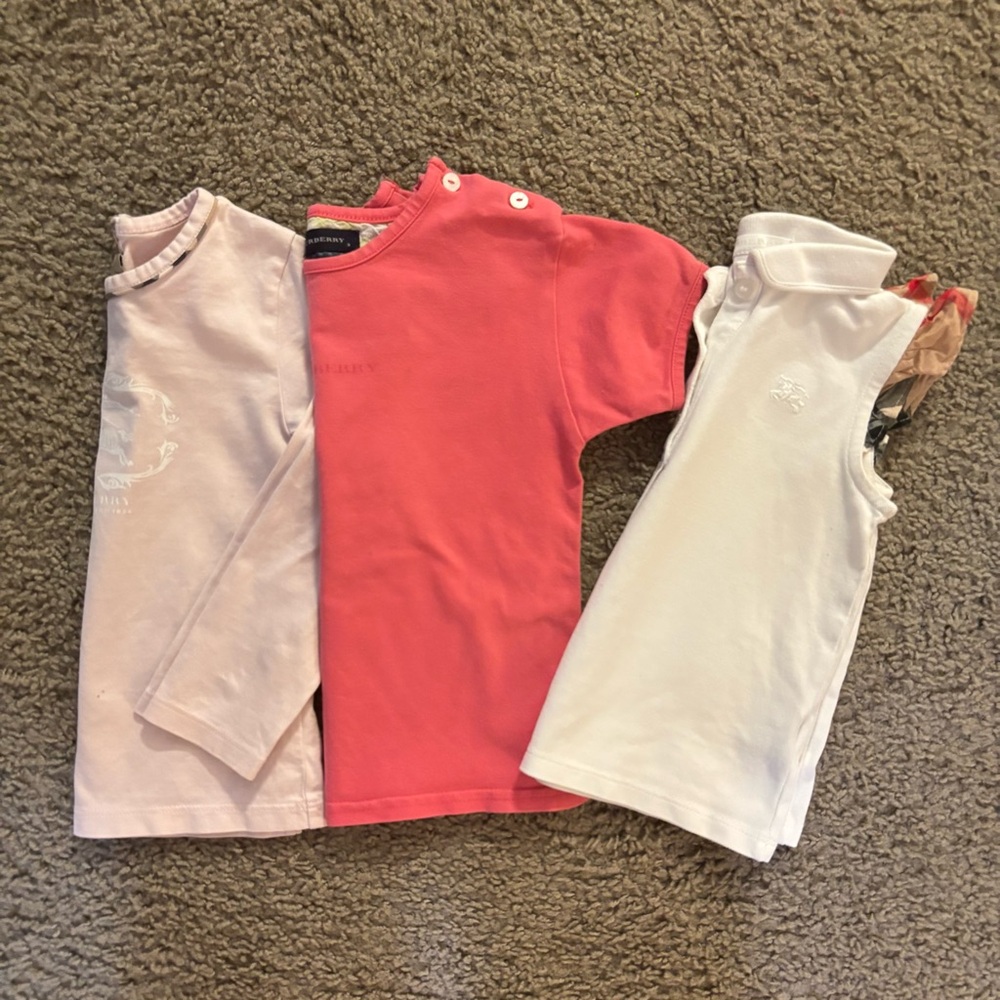 Burberry Kids Long-Sleeve & Short-Sleeve Top Bundle - Coral, Light Pink, White